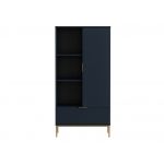 Granatowy zestaw mebli do salonu PAGANE z metalowymi, złotymi dodatkami i opcją oświetlenia LED