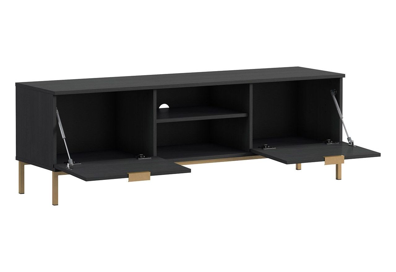 Granatowy zestaw mebli do salonu PAGANE z metalowymi, złotymi dodatkami i opcją oświetlenia LED