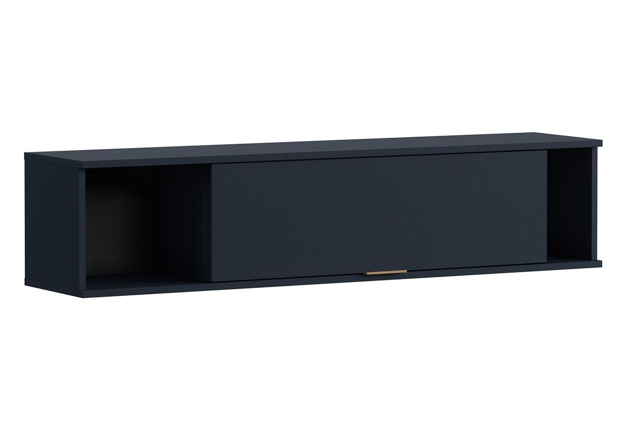 Granatowy zestaw mebli do salonu PAGANE z metalowymi, złotymi dodatkami i opcją oświetlenia LED