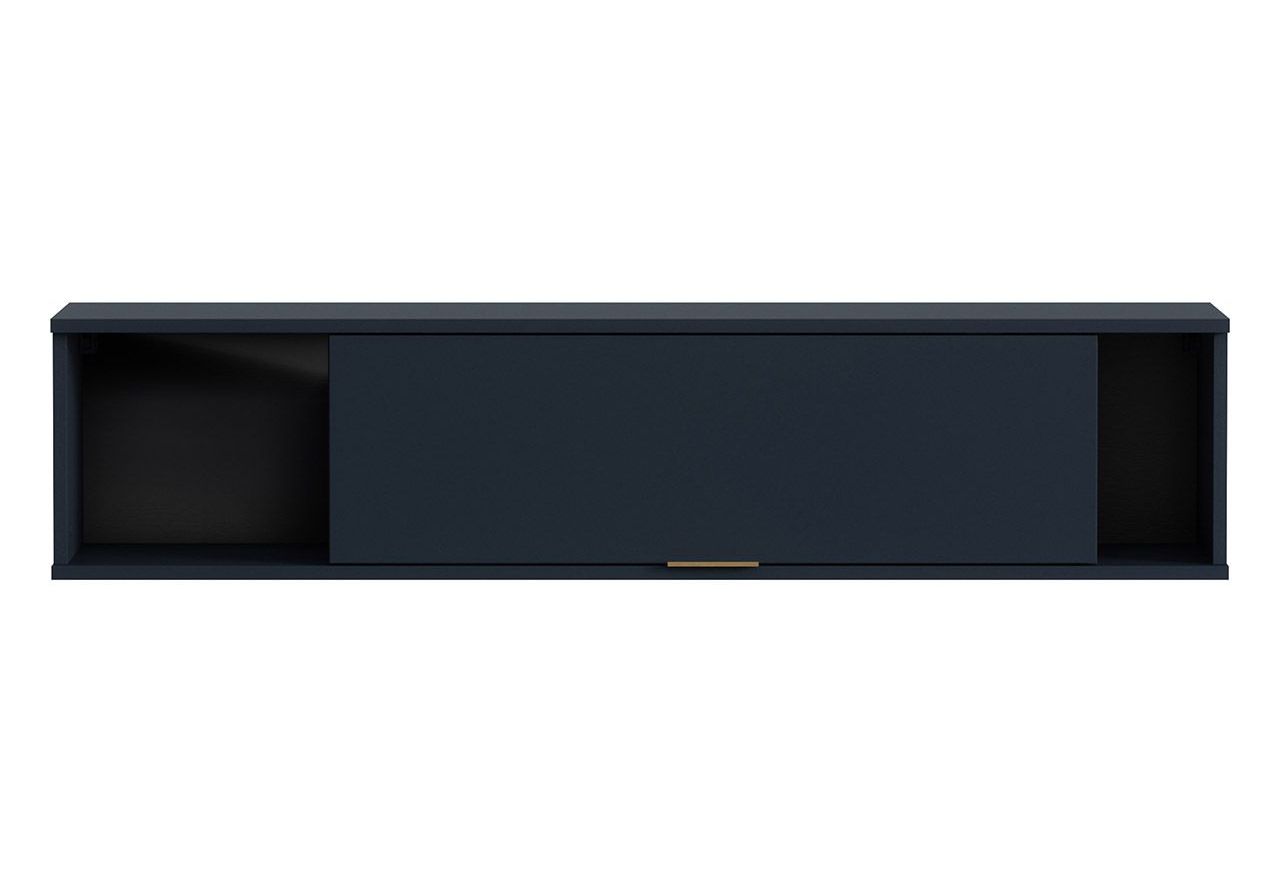 Granatowy zestaw mebli do salonu PAGANE z metalowymi, złotymi dodatkami i opcją oświetlenia LED