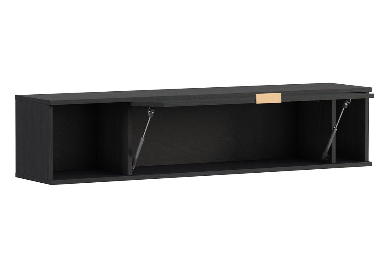 Granatowy zestaw mebli do salonu PAGANE z metalowymi, złotymi dodatkami i opcją oświetlenia LED