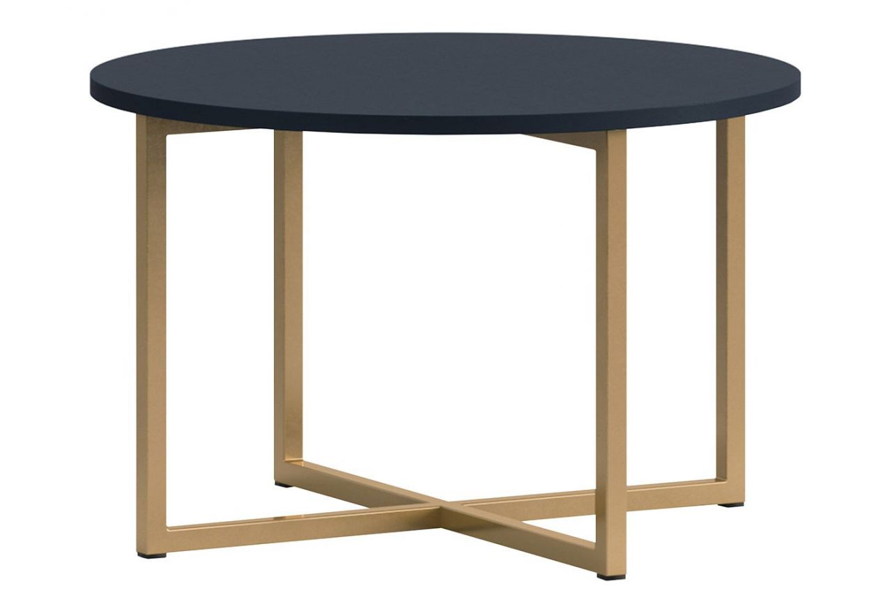 Granatowy zestaw mebli do salonu PAGANE z metalowymi, złotymi dodatkami i opcją oświetlenia LED