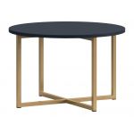 Granatowy zestaw mebli do salonu PAGANE z metalowymi, złotymi dodatkami i opcją oświetlenia LED