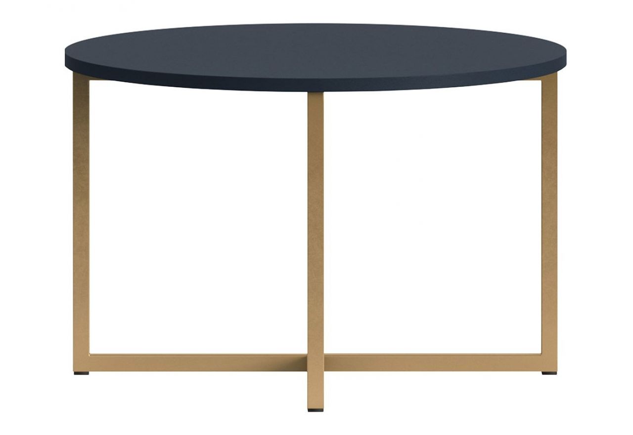 Granatowy zestaw mebli do salonu PAGANE z metalowymi, złotymi dodatkami i opcją oświetlenia LED