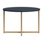 Granatowy zestaw mebli do salonu PAGANE z metalowymi, złotymi dodatkami i opcją oświetlenia LED