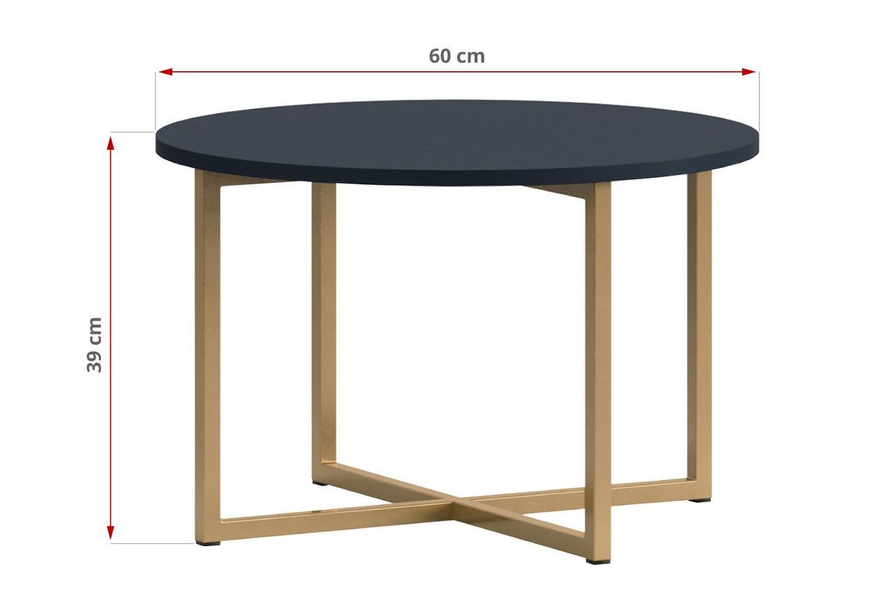 Granatowy zestaw mebli do salonu PAGANE z metalowymi, złotymi dodatkami i opcją oświetlenia LED