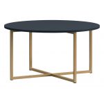 Granatowy zestaw mebli do salonu PAGANE z metalowymi, złotymi dodatkami i opcją oświetlenia LED