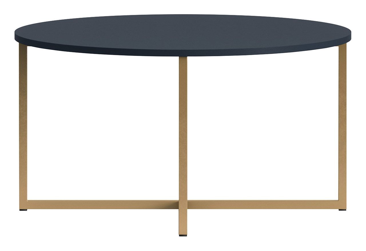 Granatowy zestaw mebli do salonu PAGANE z metalowymi, złotymi dodatkami i opcją oświetlenia LED