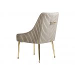 Tapicerowane krzesło NOEL w beżowym kolorze i na smukłych, krzyżakowych, złotych nogach