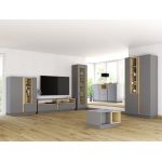 Szary zestaw mebli do salonu, komplet 6 brył do pokoju - ESPEN Szary mat / Dąb Artisan