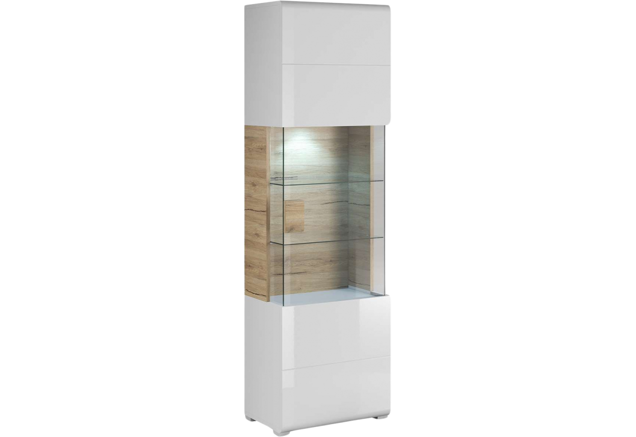 Elegancka witryna stojąca z opcją LED do salonu lub pokoju - ARONA WM Biały połysk / San remo