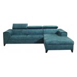 Turkusowy narożnik L, wolnostojący z siedziskiem na sprężynach REVIK rozkładany, z pojemnikiem na pościel