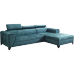 Turkusowy narożnik L, wolnostojący z siedziskiem na sprężynach REVIK rozkładany, z pojemnikiem na pościel