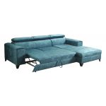 Turkusowy narożnik L, wolnostojący z siedziskiem na sprężynach REVIK rozkładany, z pojemnikiem na pościel