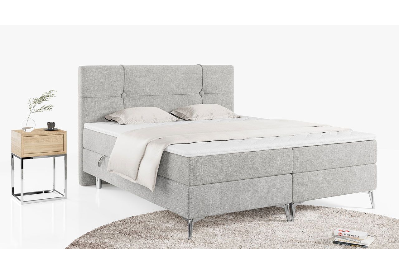 Wysokie łóżko kontynentalne z przeszywanym wezgłowiem do sypialni - KIARA 160x200 jasny szary