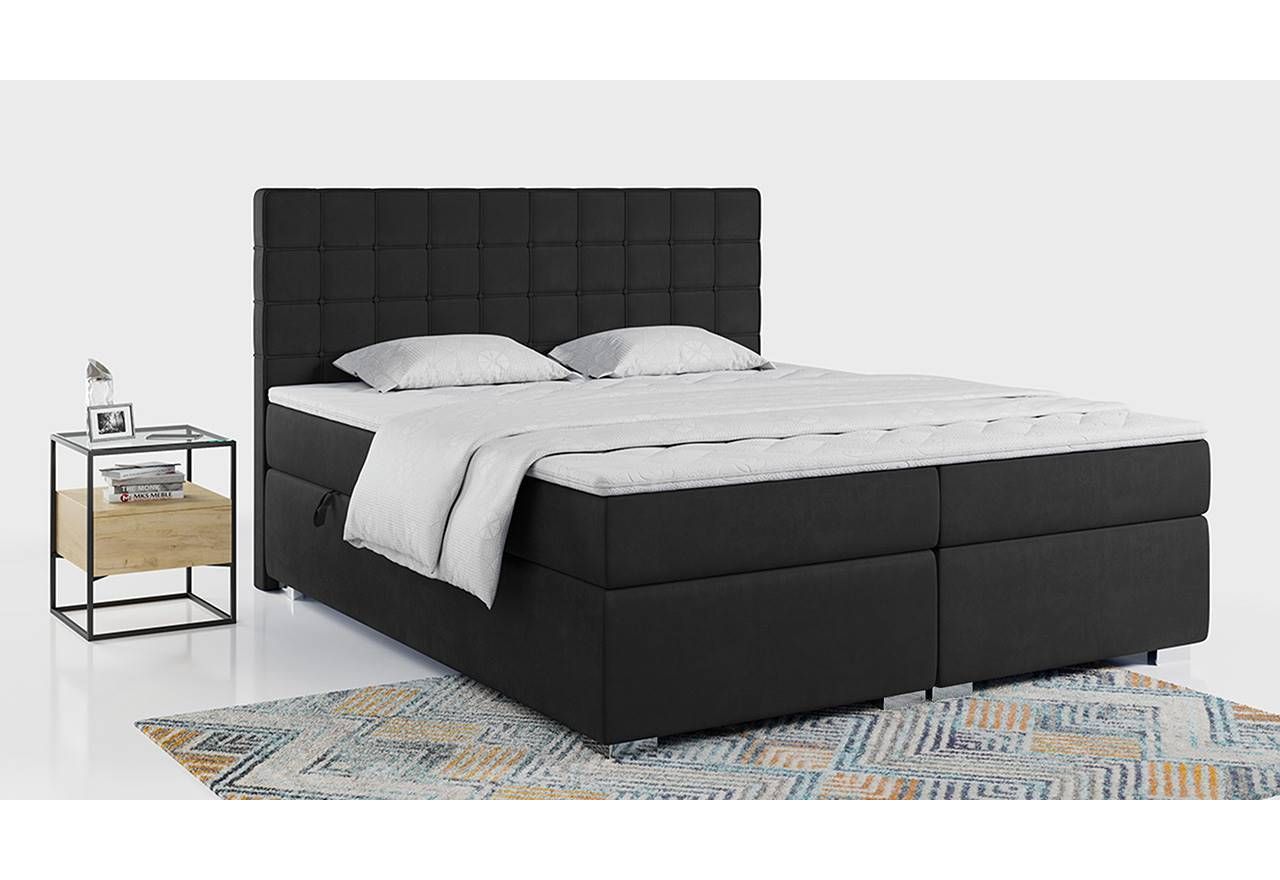 Łóżko podwójne, kontynentalne 200x200 cm do sypialni w welwetowej tkaninie - CARMEN czarny