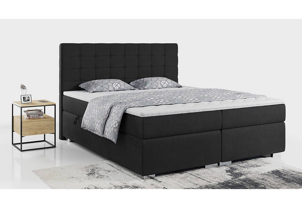 Dwuosobowe łóżko kontynentalne z materacem 200x200 cm do sypialni - CASSI czarny
