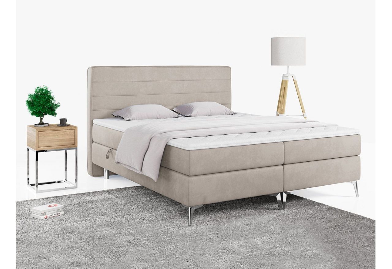 Wysokie i komfortowe łóżko kontynentalne ze sprężynowym materacem EKORE 140x200 beżowe