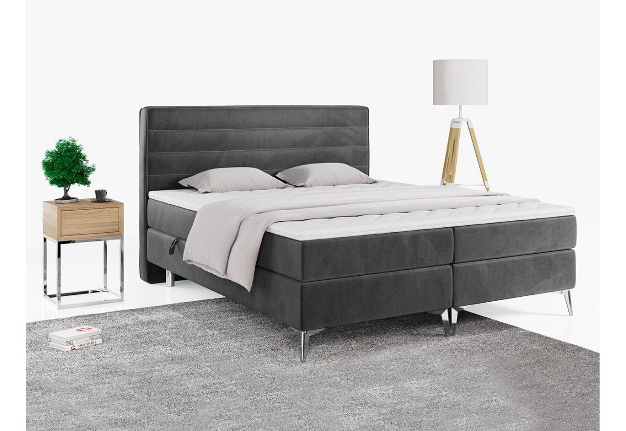 Szerokie, wygodne łóżko kontynentalne do nowoczesnej sypialni, EKORE w szarej tapicerce 160x200
