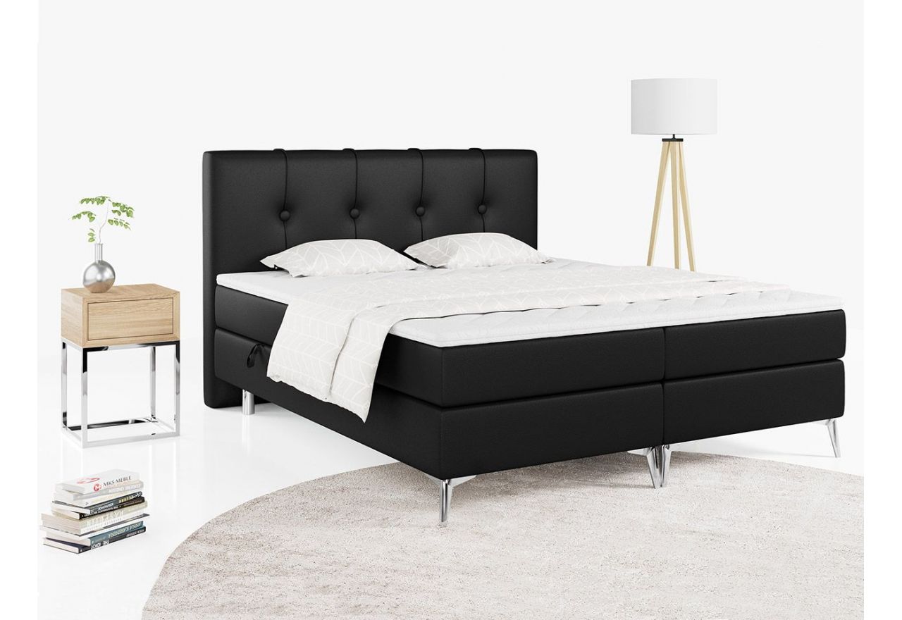 Komfortowe wysokie łóżko kontynentalne RINALDI z możliwością rozbudowy o pojemnik na pościel, czarne 160x200