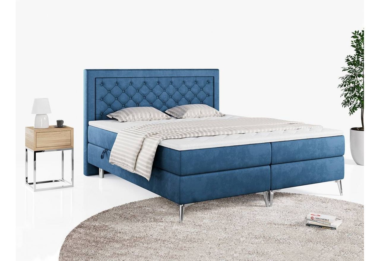 Podwójne łóżko kontynentalne z opcją imitacji kryształków, obite przyjemną plecionką - MACAN 140x200 jasny szary