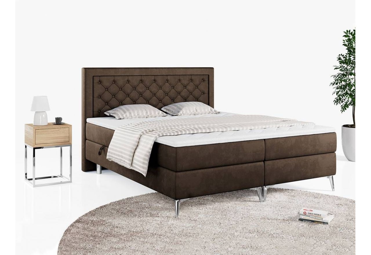 Podwójne łóżko kontynentalne z opcją imitacji kryształków, obite przyjemną plecionką - MACAN 140x200 jasny szary