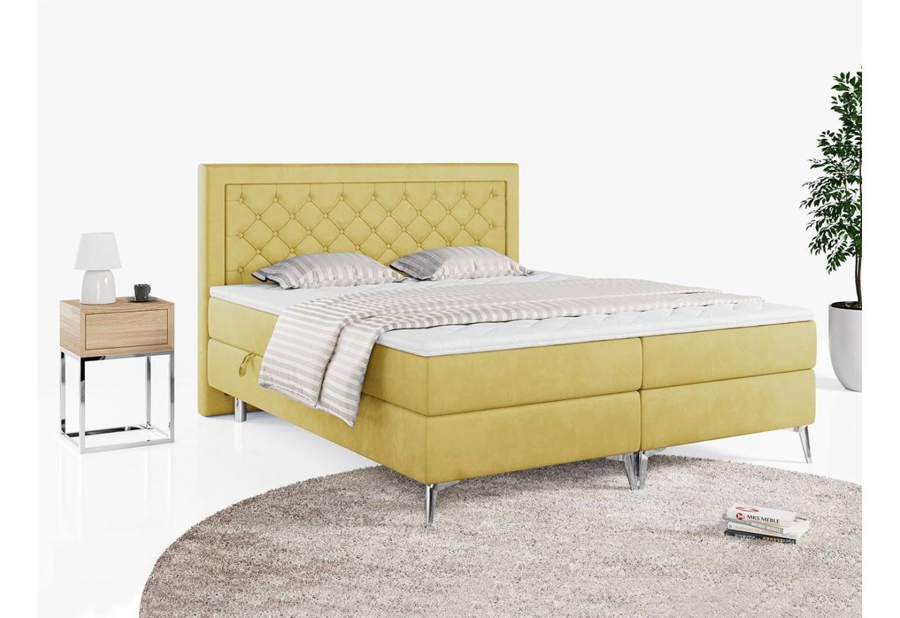 Podwójne łóżko kontynentalne z opcją imitacji kryształków, obite przyjemną plecionką - MACAN 140x200 jasny szary