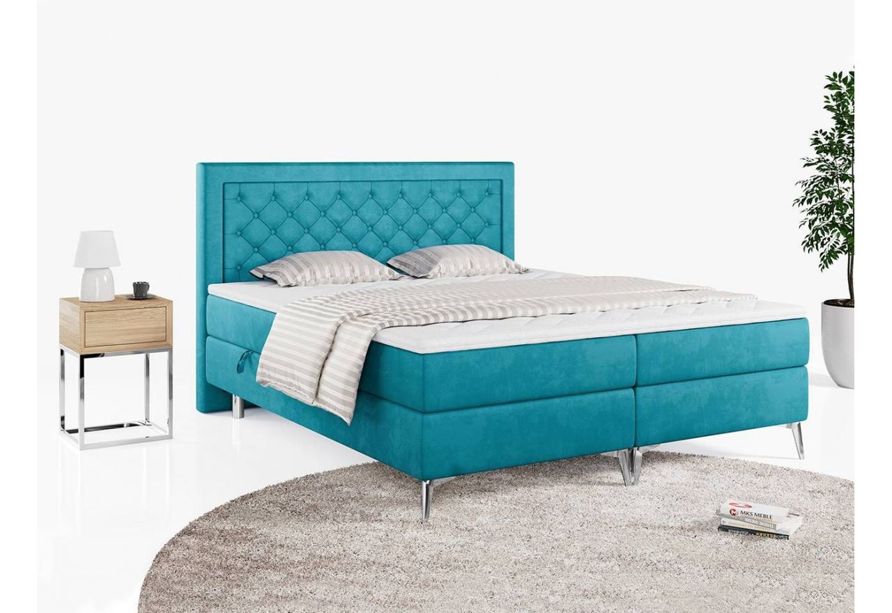 Podwójne łóżko kontynentalne z opcją imitacji kryształków, obite przyjemną plecionką - MACAN 140x200 jasny szary