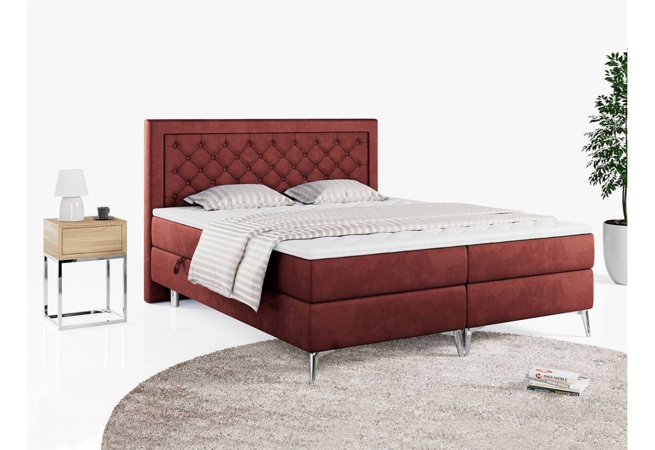 Podwójne łóżko kontynentalne z opcją imitacji kryształków, obite przyjemną plecionką - MACAN 140x200 jasny szary