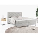 Podwójne łóżko kontynentalne z opcją imitacji kryształków, obite przyjemną plecionką - MACAN 140x200 jasny szary