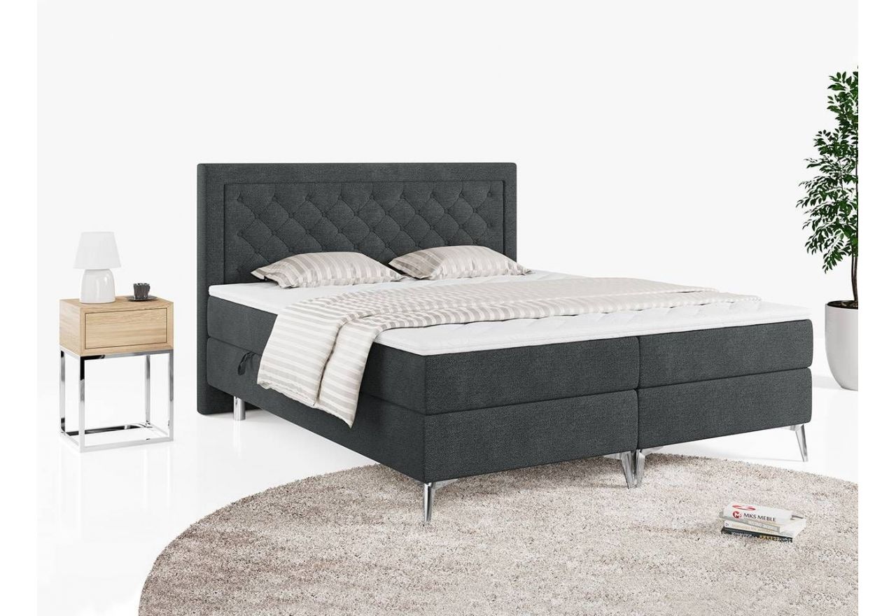 Podwójne łóżko kontynentalne z opcją imitacji kryształków, obite przyjemną plecionką - MACAN 140x200 jasny szary