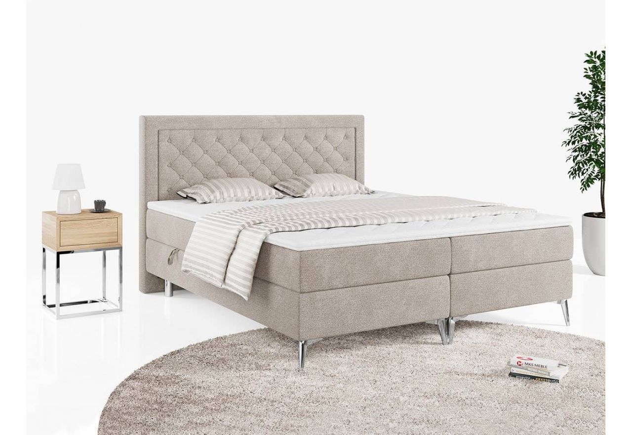 Podwójne łóżko kontynentalne z opcją imitacji kryształków, obite przyjemną plecionką - MACAN 140x200 jasny szary