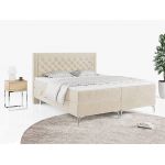 Podwójne łóżko kontynentalne z opcją imitacji kryształków, obite przyjemną plecionką - MACAN 140x200 jasny szary