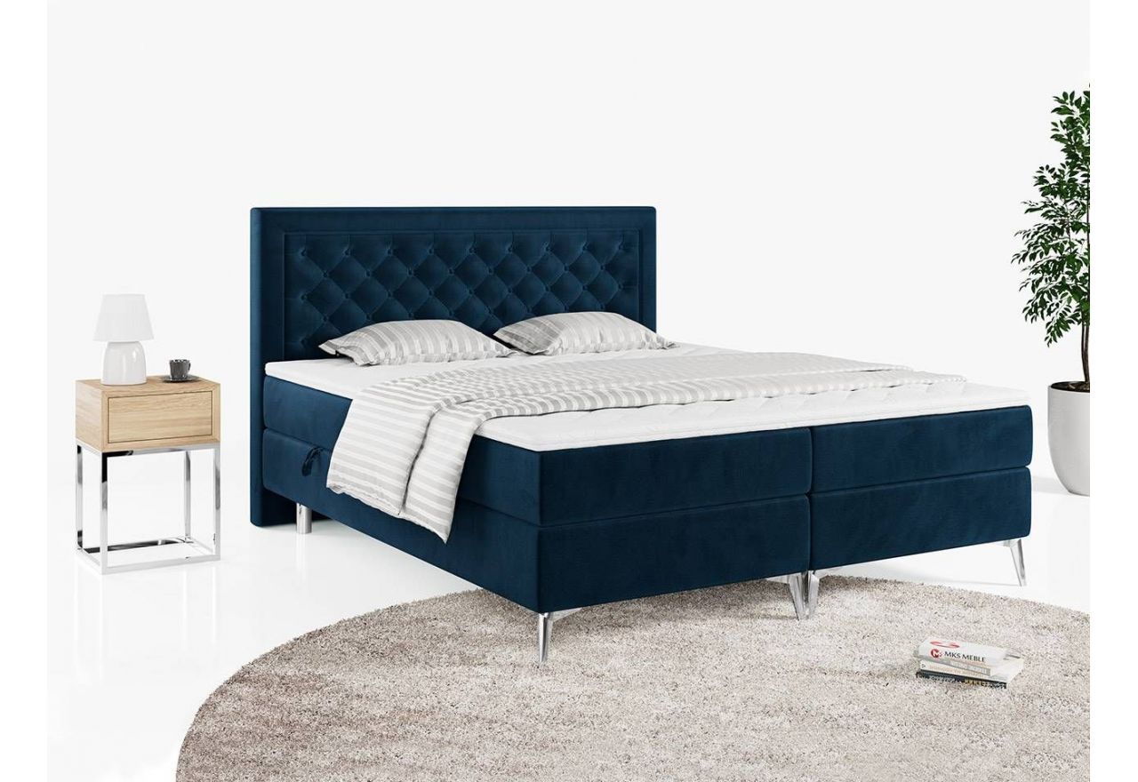 Podwójne łóżko kontynentalne z opcją imitacji kryształków, obite przyjemną plecionką - MACAN 140x200 jasny szary