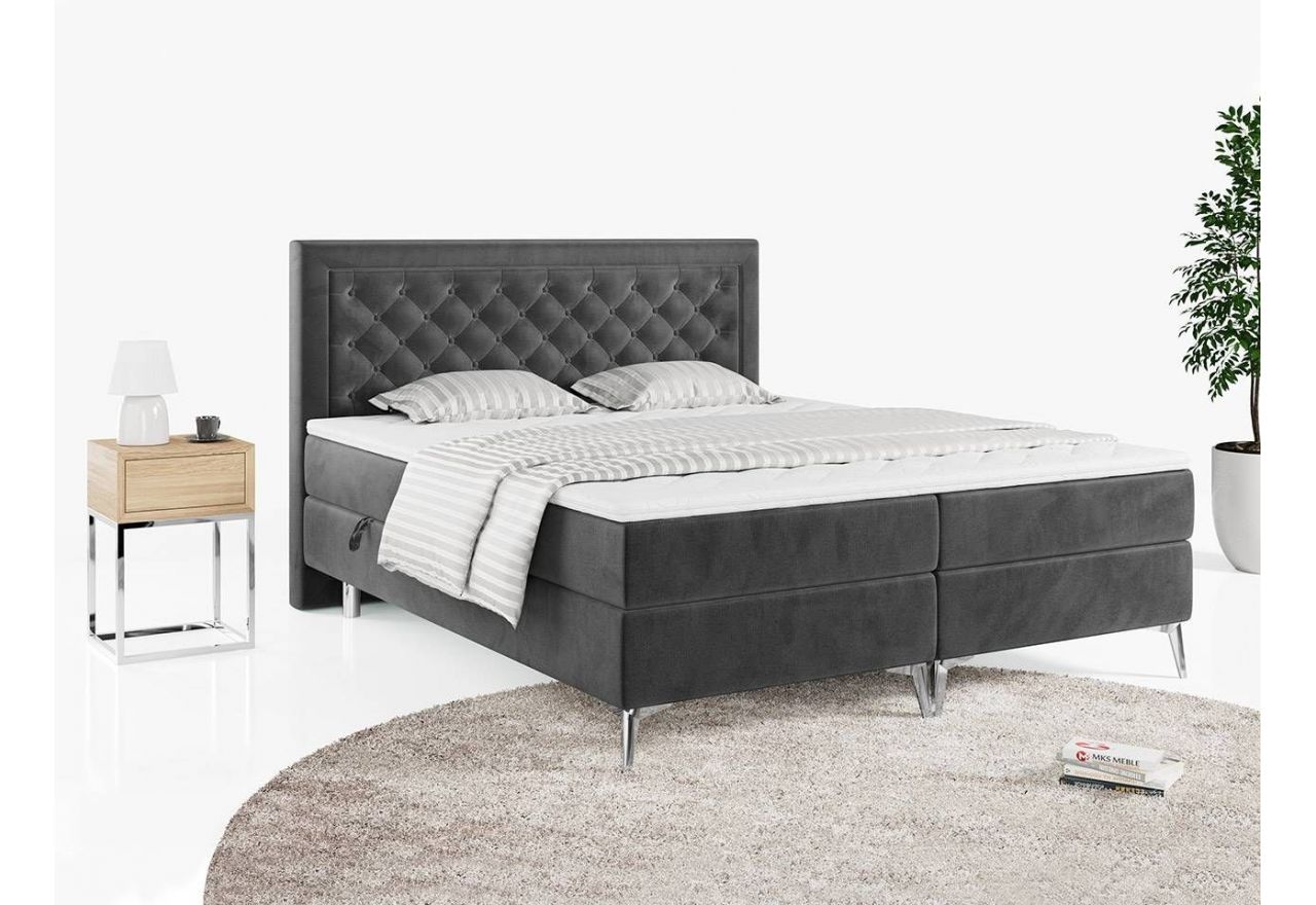 Podwójne łóżko kontynentalne z opcją imitacji kryształków, obite przyjemną plecionką - MACAN 140x200 jasny szary