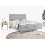 Podwójne łóżko kontynentalne z opcją imitacji kryształków, obite przyjemną plecionką - MACAN 140x200 jasny szary