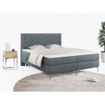 Podwójne łóżko kontynentalne z opcją imitacji kryształków, obite przyjemną plecionką - MACAN 140x200 jasny szary