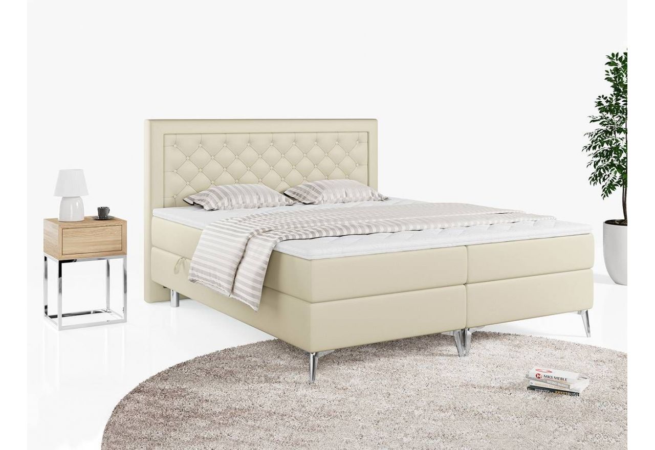 Podwójne łóżko kontynentalne z opcją imitacji kryształków, obite przyjemną plecionką - MACAN 140x200 jasny szary