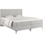 Podwójne łóżko kontynentalne z opcją imitacji kryształków, obite przyjemną plecionką - MACAN 140x200 jasny szary