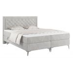 Podwójne łóżko kontynentalne z opcją imitacji kryształków, obite przyjemną plecionką - MACAN 140x200 jasny szary