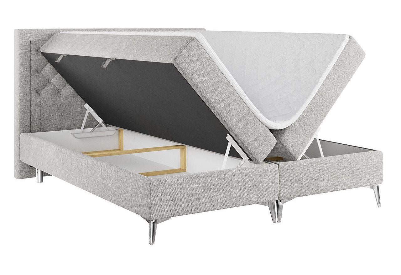 Podwójne łóżko kontynentalne z opcją imitacji kryształków, obite przyjemną plecionką - MACAN 140x200 jasny szary