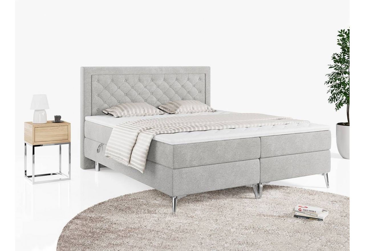 Stylowe łóżko kontynentalne z pikowanym wezgłowiem do sypialni - MACAN 160x200 jasny szary