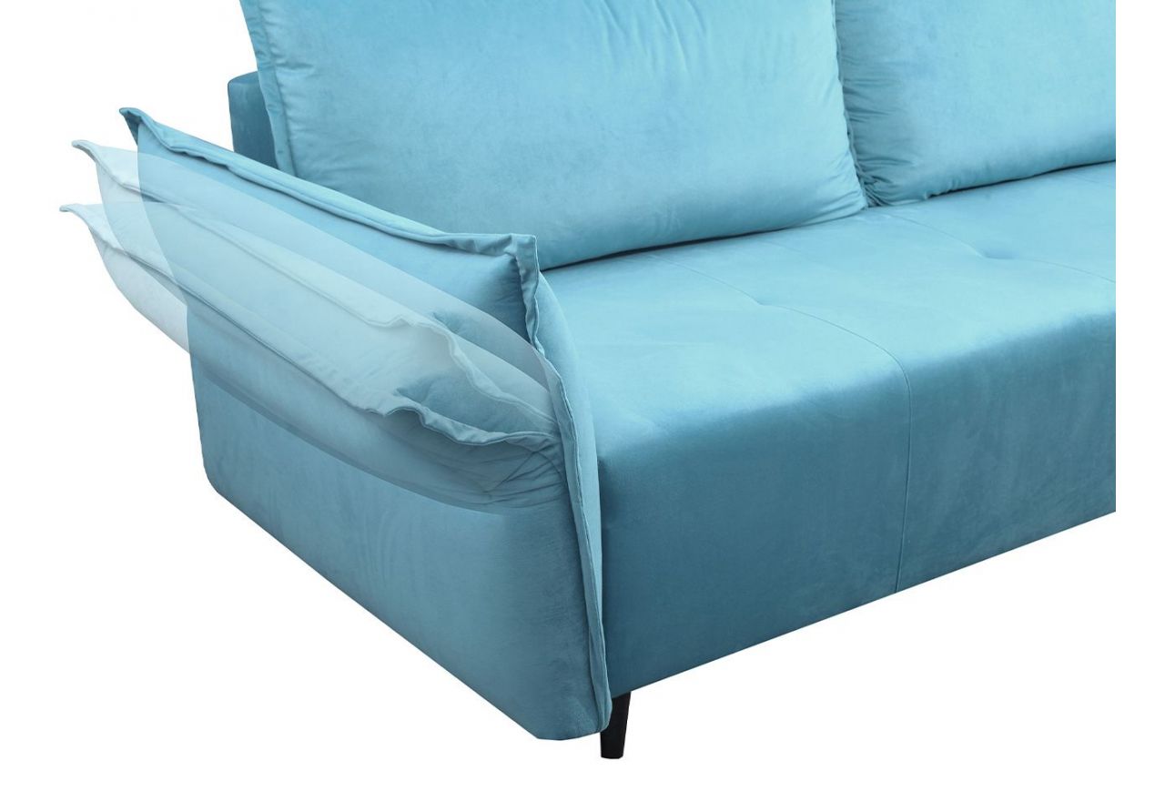 Miękka sofa z siedziskiem na sprężynach i wbudowaną funkcją spania NOVARA błękitna
