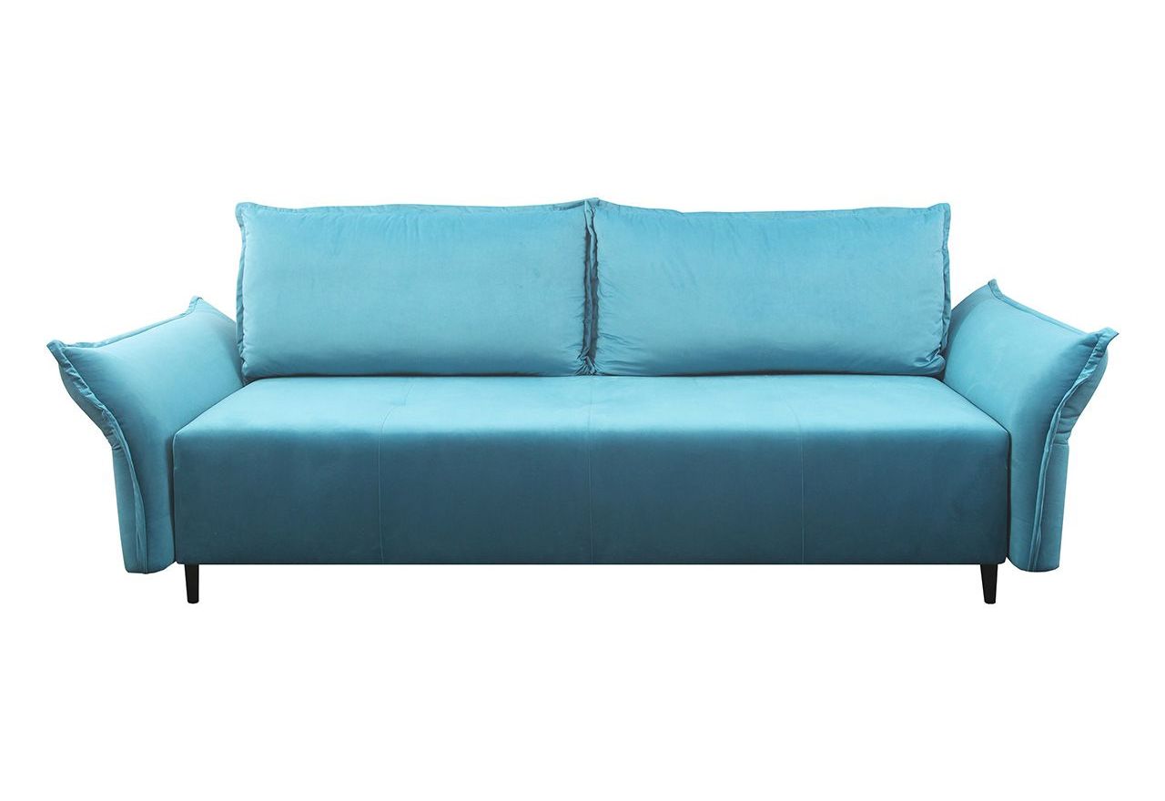 Miękka sofa z siedziskiem na sprężynach i wbudowaną funkcją spania NOVARA błękitna