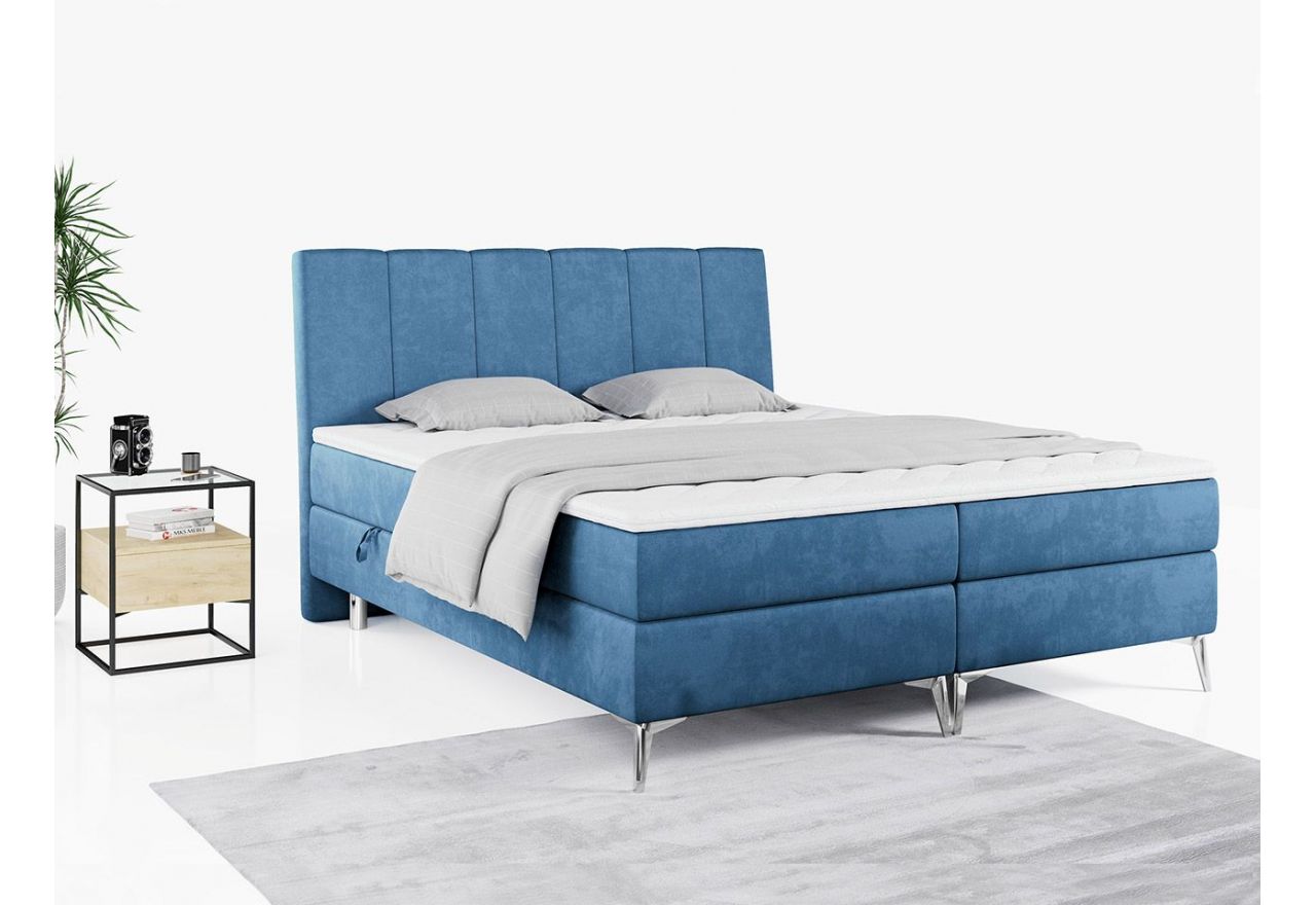 Wyposażone w dwa materace i wysokie wezgłowie łóżko kontynentalne ADELANO czarna ecoskóra 180x200