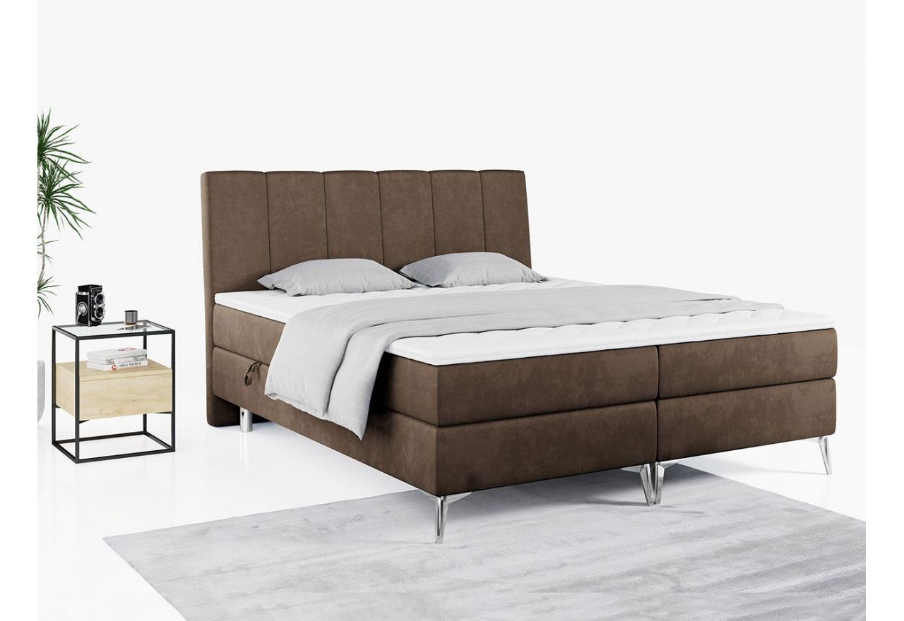 Wyposażone w dwa materace i wysokie wezgłowie łóżko kontynentalne ADELANO czarna ecoskóra 180x200