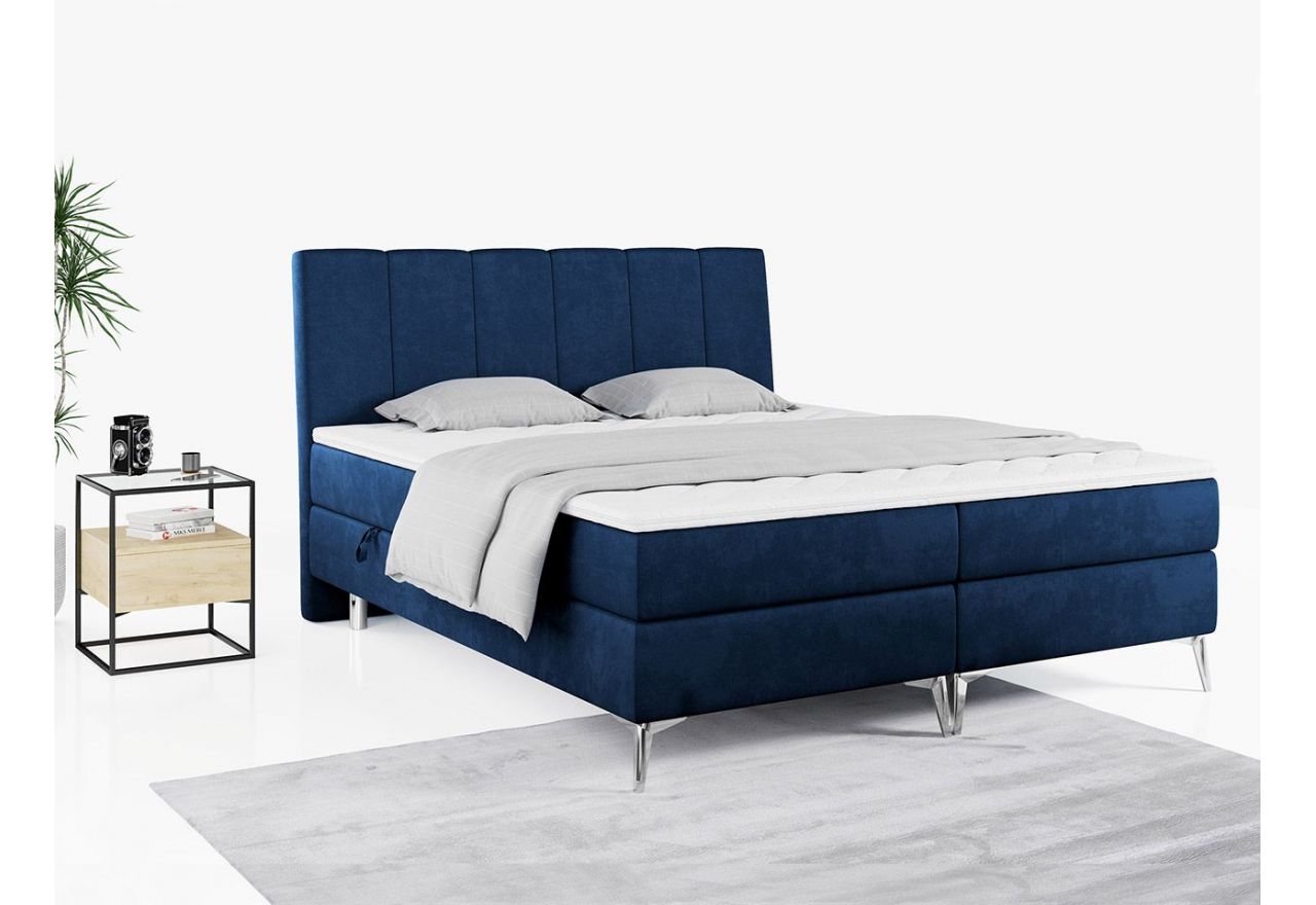 Wyposażone w dwa materace i wysokie wezgłowie łóżko kontynentalne ADELANO czarna ecoskóra 180x200