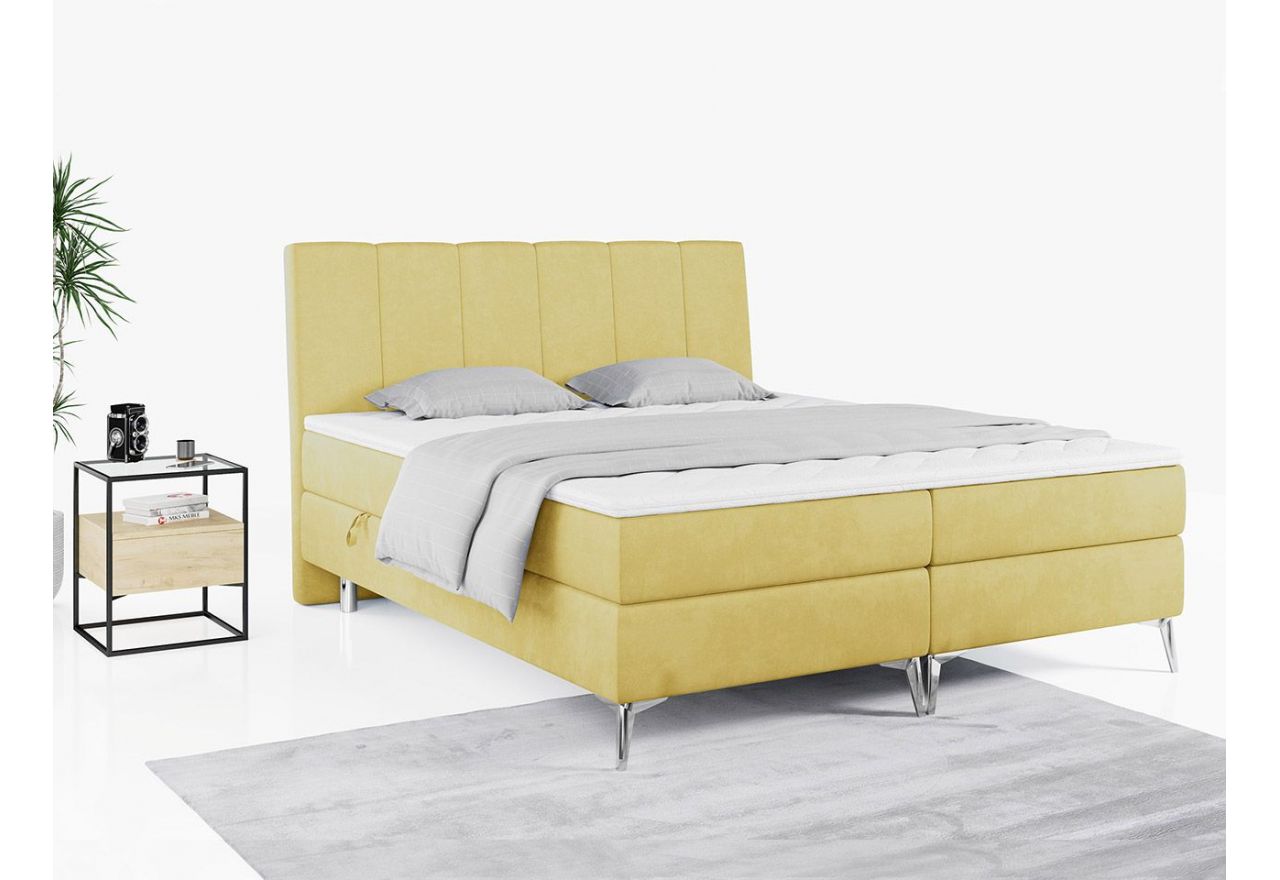 Wyposażone w dwa materace i wysokie wezgłowie łóżko kontynentalne ADELANO czarna ecoskóra 180x200