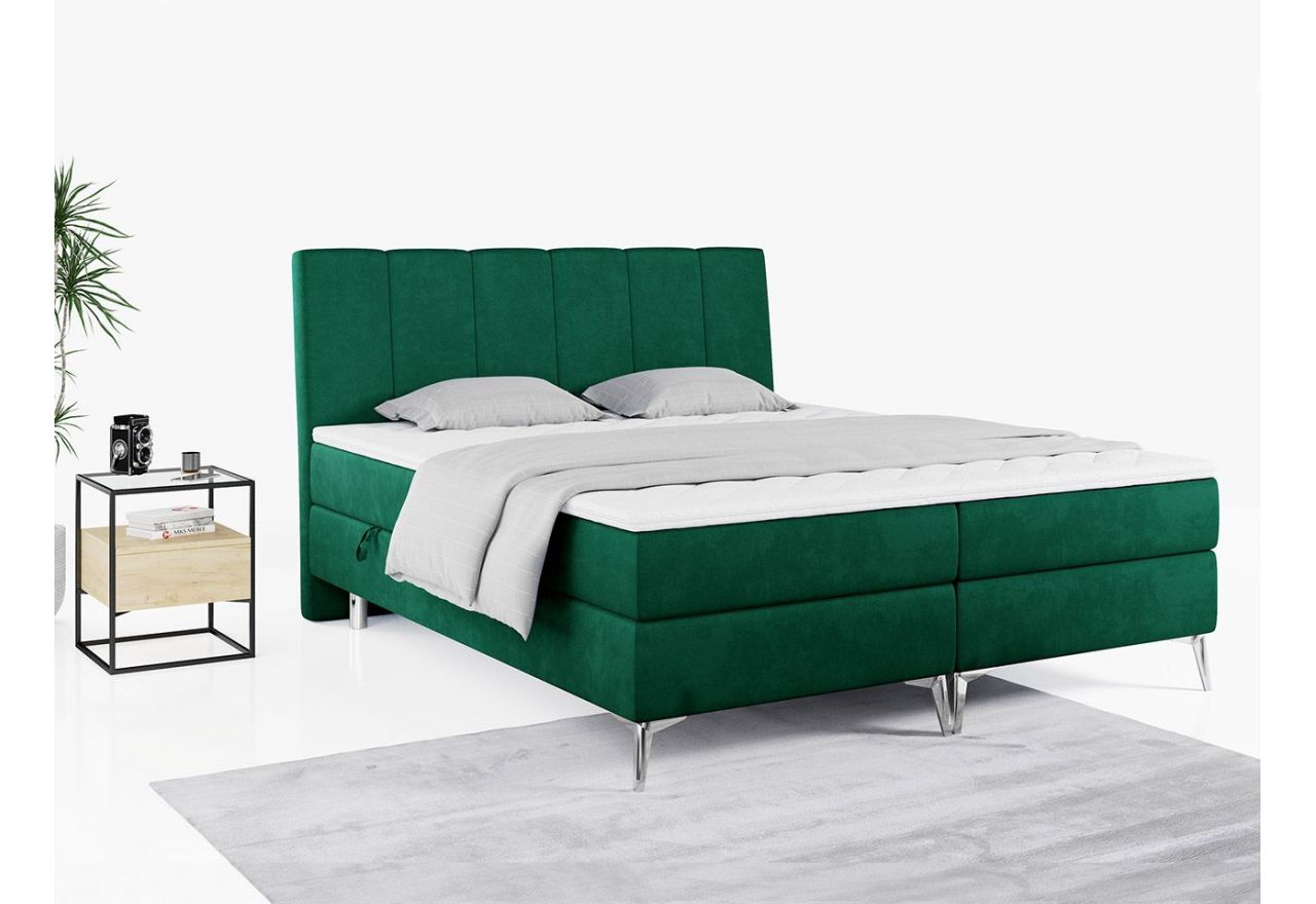 Wyposażone w dwa materace i wysokie wezgłowie łóżko kontynentalne ADELANO czarna ecoskóra 180x200