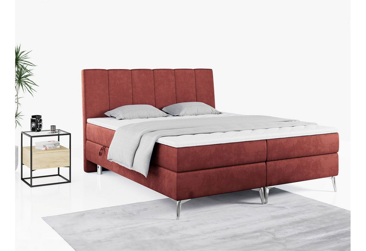 Wyposażone w dwa materace i wysokie wezgłowie łóżko kontynentalne ADELANO czarna ecoskóra 180x200